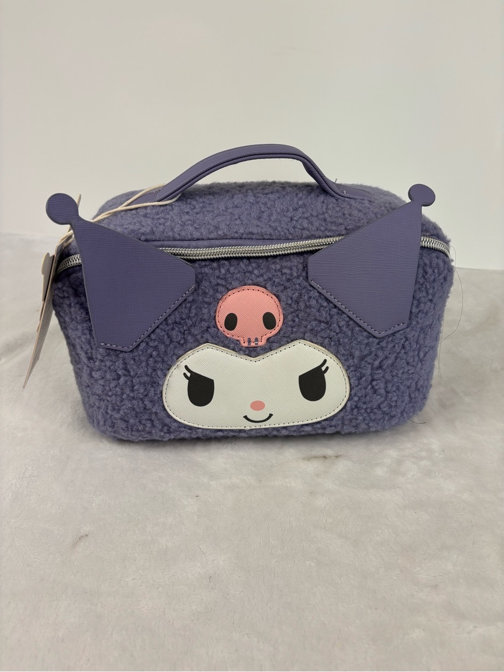 Plush Purple Character Cosmetic Bag with Handle